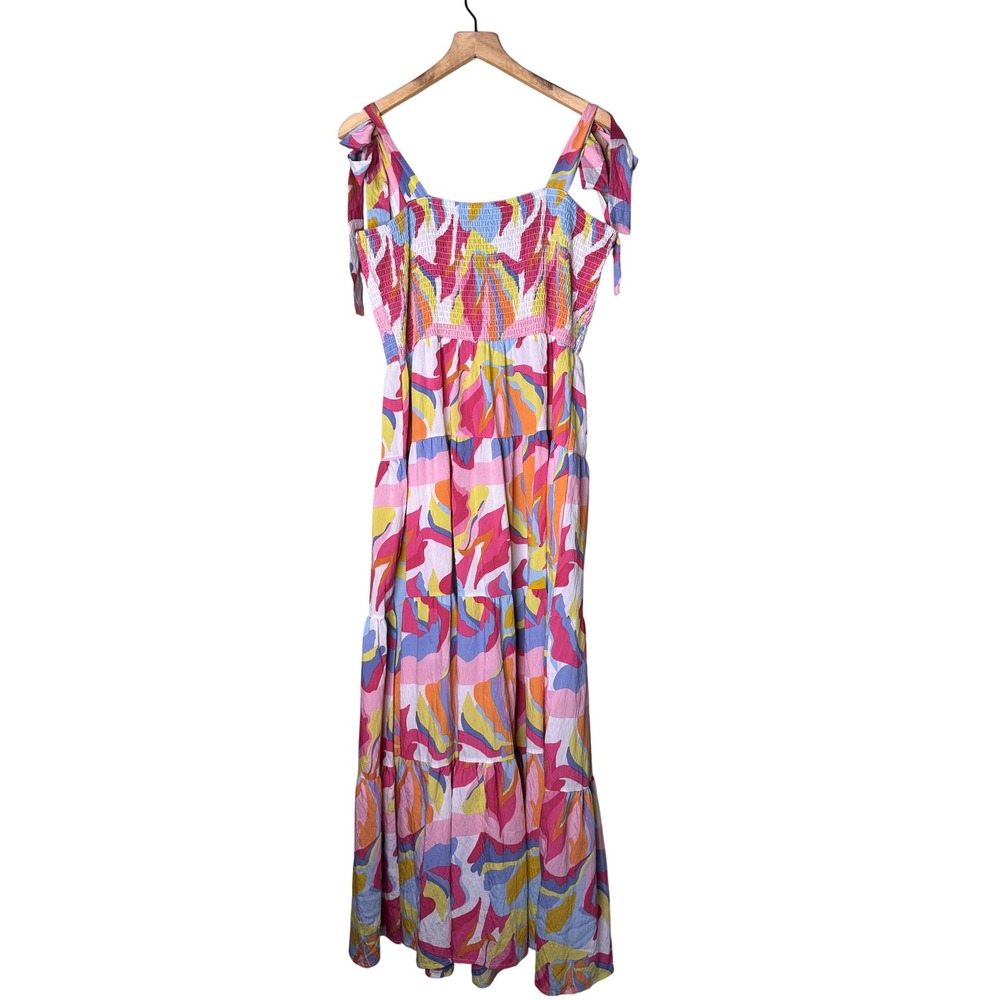Michelle McDowell Abstract Print Smocked Tiered Maxi Dress Multicolor Large - Picture 7 of 8